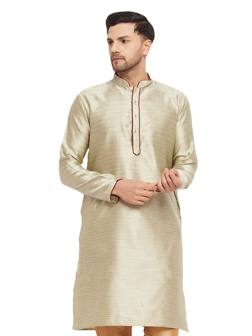 VASTRAMAY Men's Beige Silk Blend Kurta